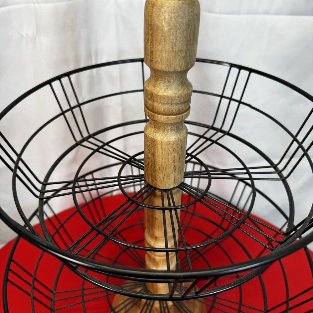 Fruit/Veg Basket 2‎ Tier Wood & Wire. Countertop Storage/Display